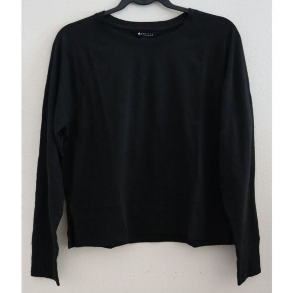 Athleta 624104-00 Women's Sz Medium Black Long Sleeve Classic Slub Top - Picture 1 of 10